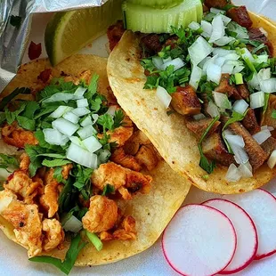 El pollo and lengua tacos.  Delish.