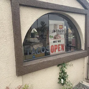 a taco shop window