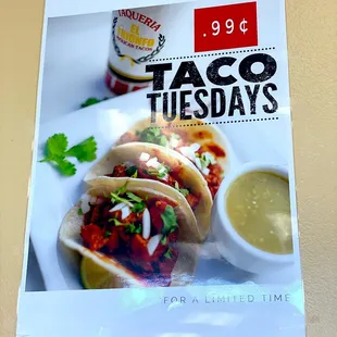Taco Tuesday Special Sign (Posted 3/11/20)