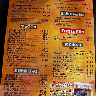 Restaurant menu