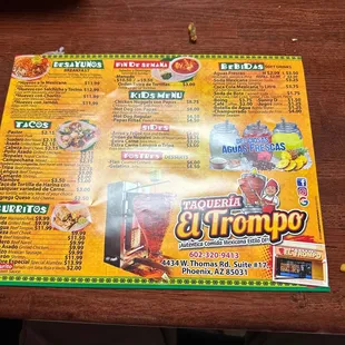 a menu on a table