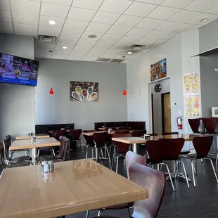 tables and chairs in a restaurant