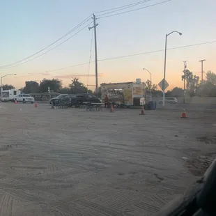 Outside the food truck.