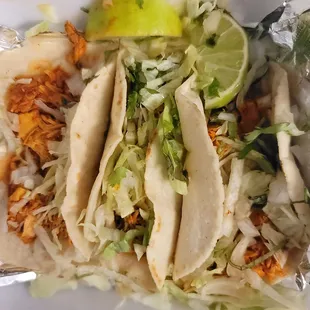 Three chicken tacos