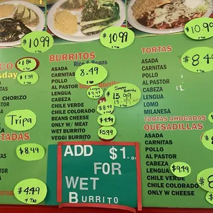 Burrito Menu