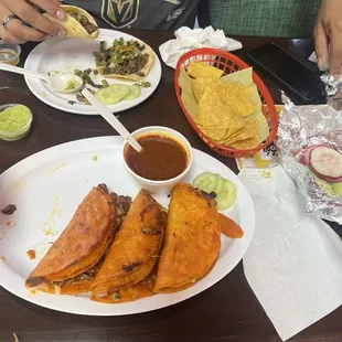 Quesa Birria taco and carne asada tacos