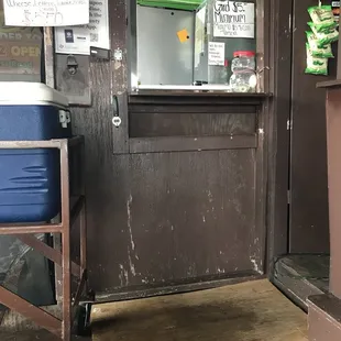 the entrance to a restaurant