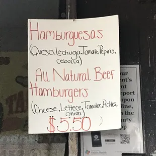 a sign for hamburgers