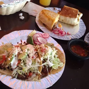 Assada burrito and special tacos