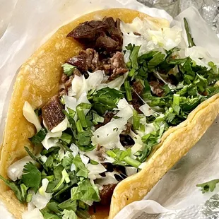 a close up of a taco