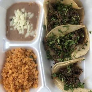 Taco special: 3 tacos, rice and beans for $5!