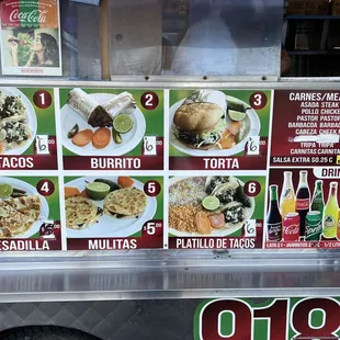 a menu on a food truck