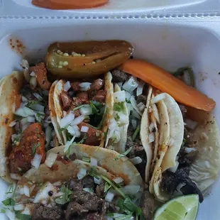 5 taco combo. 3 carne 2 chicken