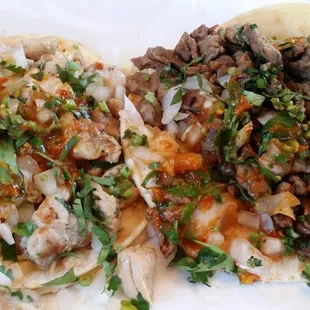 Pollo Asado Taco (left) and Carne Asada Taco (right)