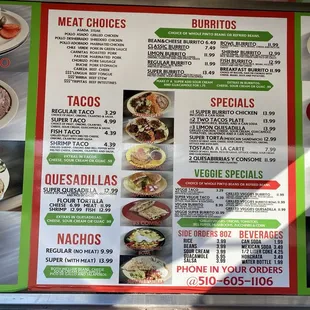 Menu: as of 01/23/25