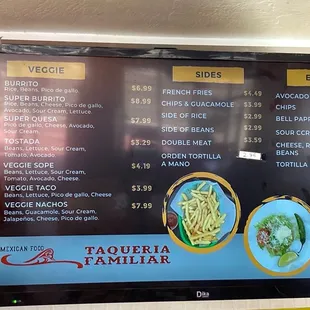 Menu 1. Note prices differ from online