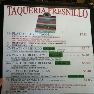 price of mexican food