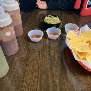 Chips, sauce, guacamole