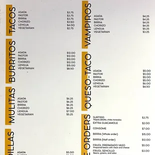 Menu as of November 2024