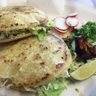 Asada gordita, pollo gordita, and al pastor taco! Delicious and fresh!