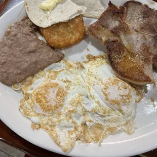 My pork chop plate, with over cooked eggs.