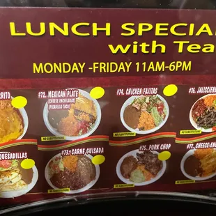 Lunch special Menu