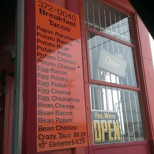 a menu for a taqueria