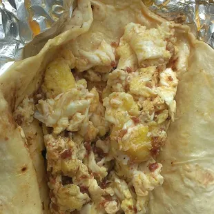 Migas taco. Tortillas are microwaved.