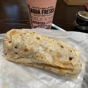 a burrito and a drink
