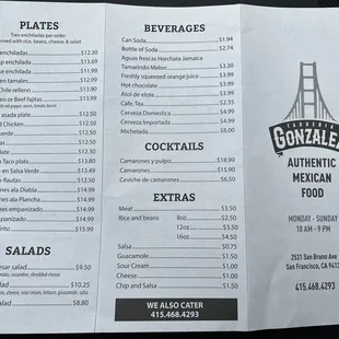 a menu for a mexican restaurant