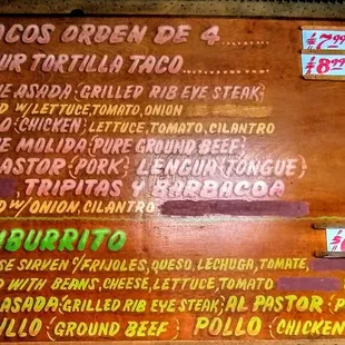 Taco  and Burrito  Menu @Taqueria Gran Morelos