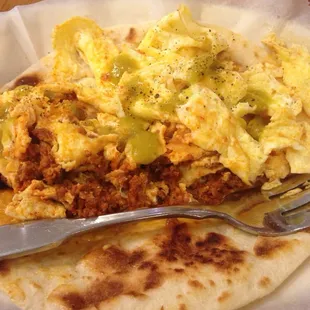 Chorizo egg taco tortillla homade very fresh