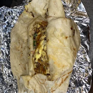 Machacado and Egg a la mexicana burrito