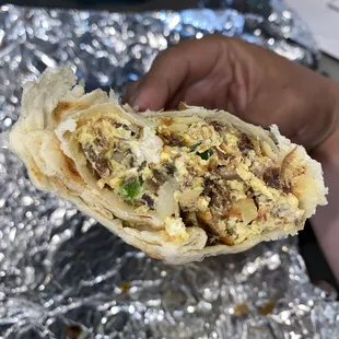 Machacado and egg a la mexicana burrito