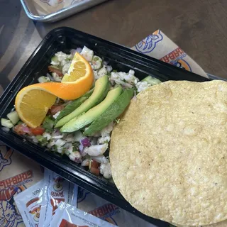 Tostada Ceviche Camaron