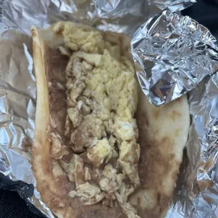 Bean and egg taco was delicious. Tortillas are super fresh. Only about  $2  The drive up was quick
