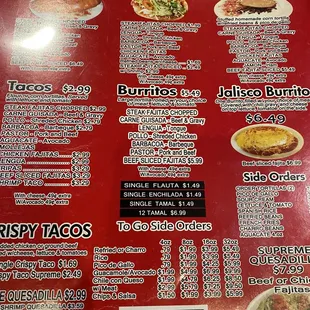 a menu for a mexican restaurant