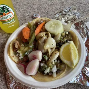 a plate of food and a drink