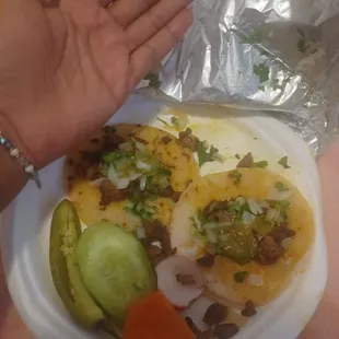 Asada Tacos, very very small for $3/each.