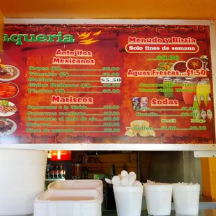 a menu on the wall