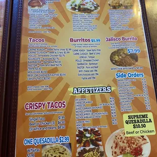 a menu for a mexican restaurant