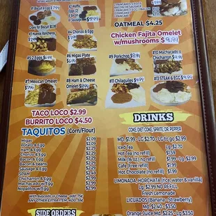 a menu for a mexican restaurant