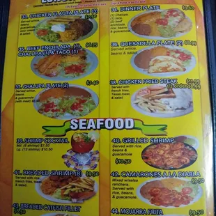 Menu as of 2017
