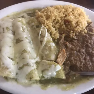 Green enchiladas with beans &amp; rice. On special the night I was here.