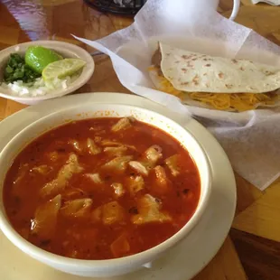 Menudo and Carne guisada taco with cheese!