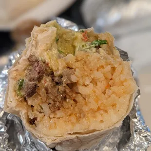 Carne asada super burrito, no beans