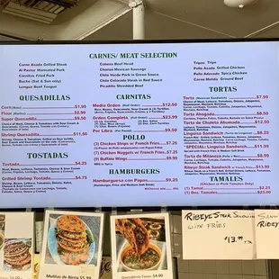 menus and prices on a large screen