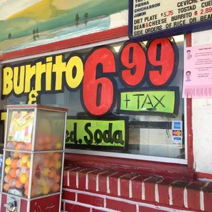 Burrito and taco with medium soda, only $6.99.