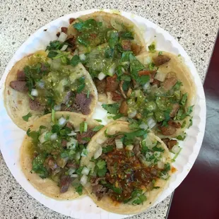 Five tacos and a free drink for $6 special Monday-Thursday. I ordered two tripas, two lenguas and carne asada tacos.