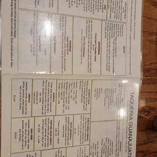 a menu on a table